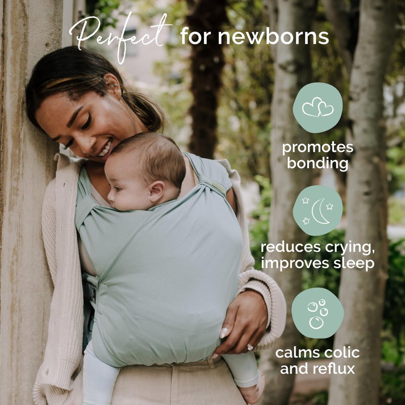 Boba Bliss Pre-Wrapped Baby Carrier with Buckle - Newborn to 7-35 lbs Light, Breathable & Easy to Adjust Hybrid Infant Sling & Toddler Carrier - Certified Hip-Healthy for 0-18 Months - Sea Mist - Image 2